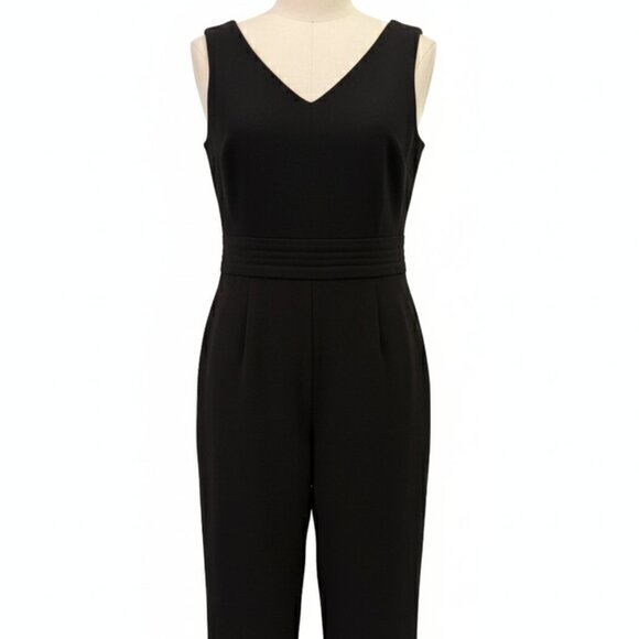 Maje Black V-Neck Jumpsuit Sleeveless FR 40 / US 8 / L Straight Leg - Picture 1 of 3